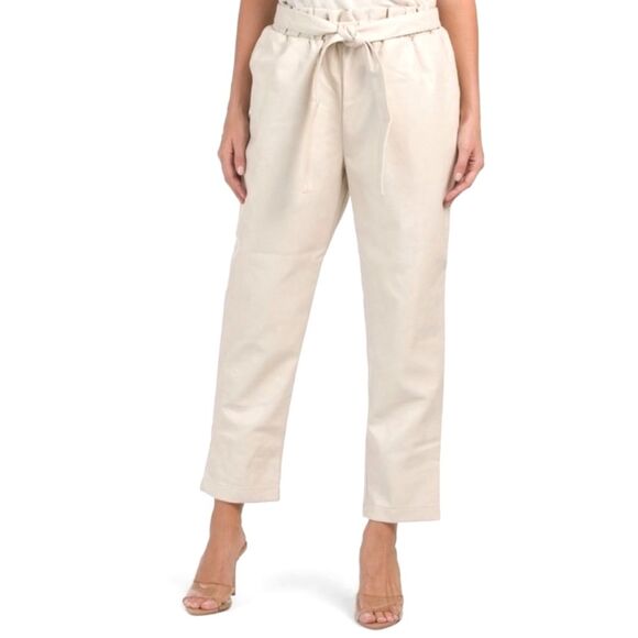 NWT Bagatelle Faux Leather Pants in Natural Cream Size Small Tie Waist Neutral - Picture 3 of 15